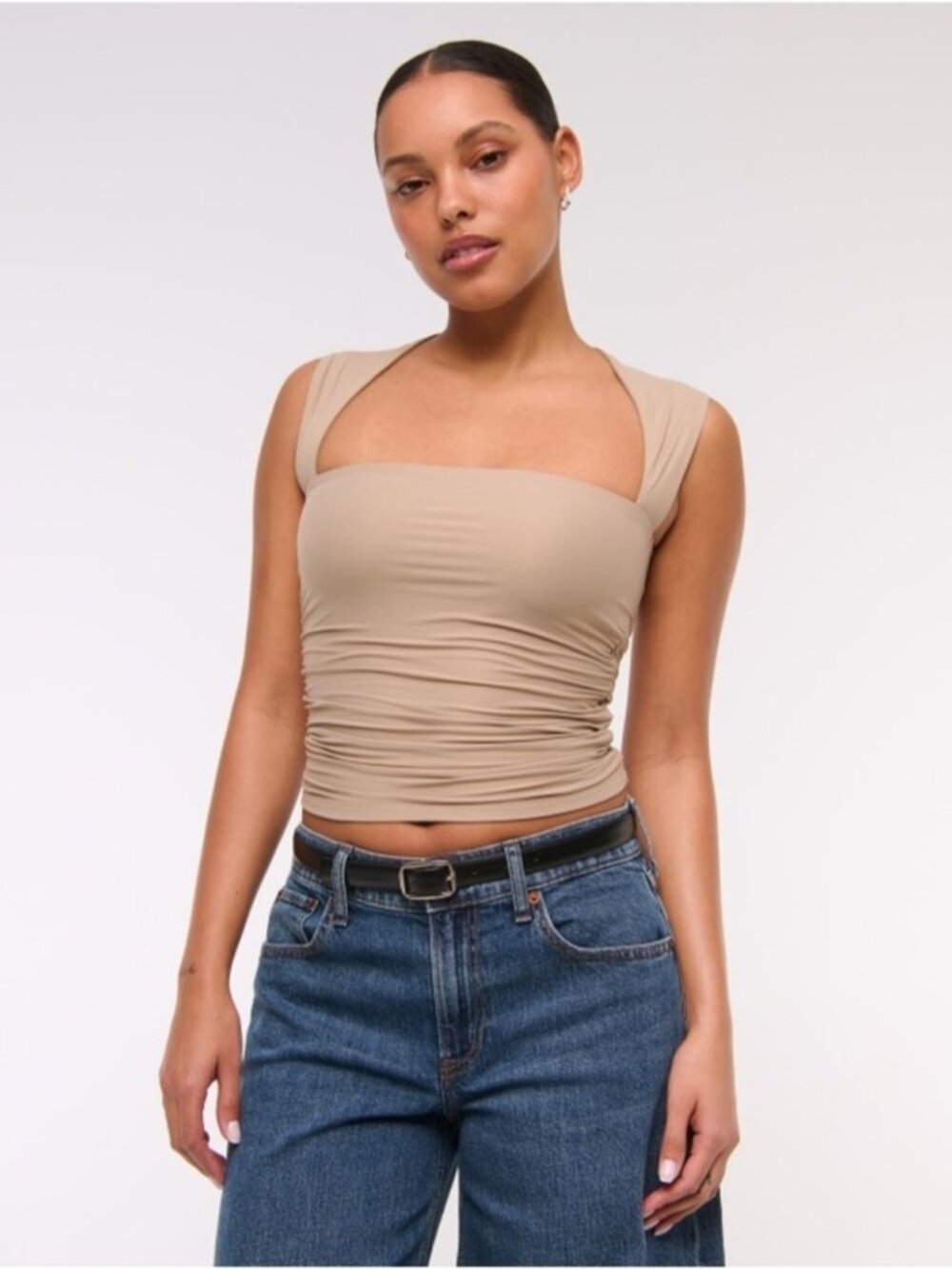 Abercrombie & Fitch The A&F Ava Soft Rouched Crop Top Size Large In Beige